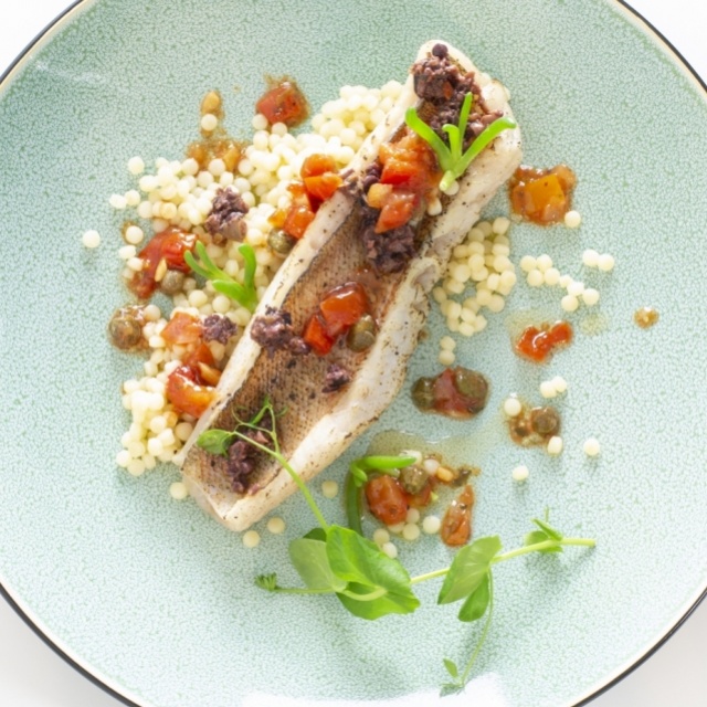 Fregola mit Rotbarsch und Antibiose