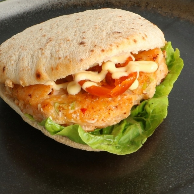 Pita filled with fish burger 