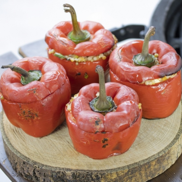 Stuffed sweet pepper with pearl couscous and feta cheese 