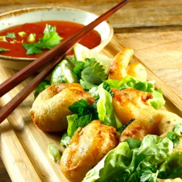 Prawn fritters with a sweet-and-sour sauce