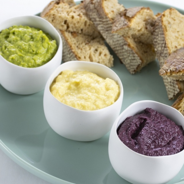 Tasting dish with a selection of vegetable spreads