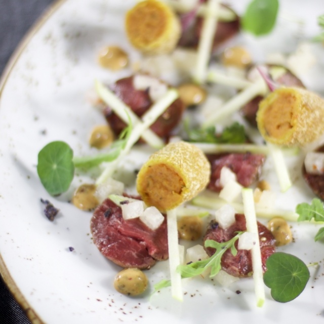 Bavette mit Süßkartoffelbällchen 