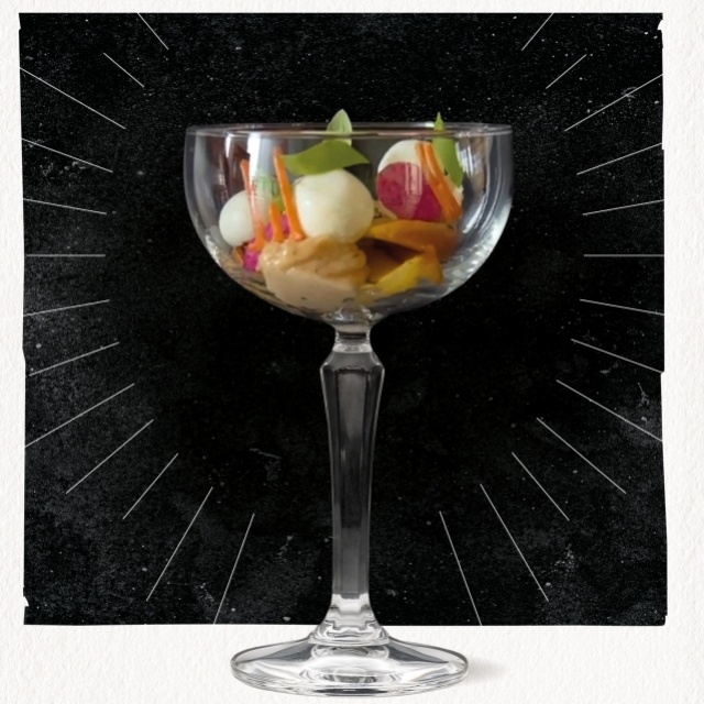 Pesca Mediterranea: zalmmousse met perzik en grilled bell pepper & curry sauce