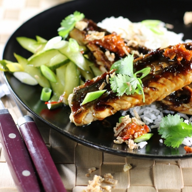 Grilled mackerel with Indonesian soy sauce