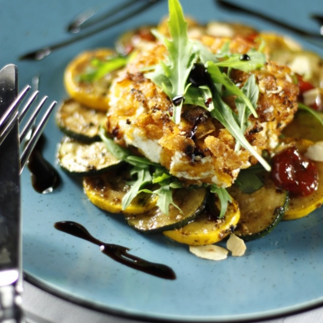 Crispy ricotta with grilled courgette 